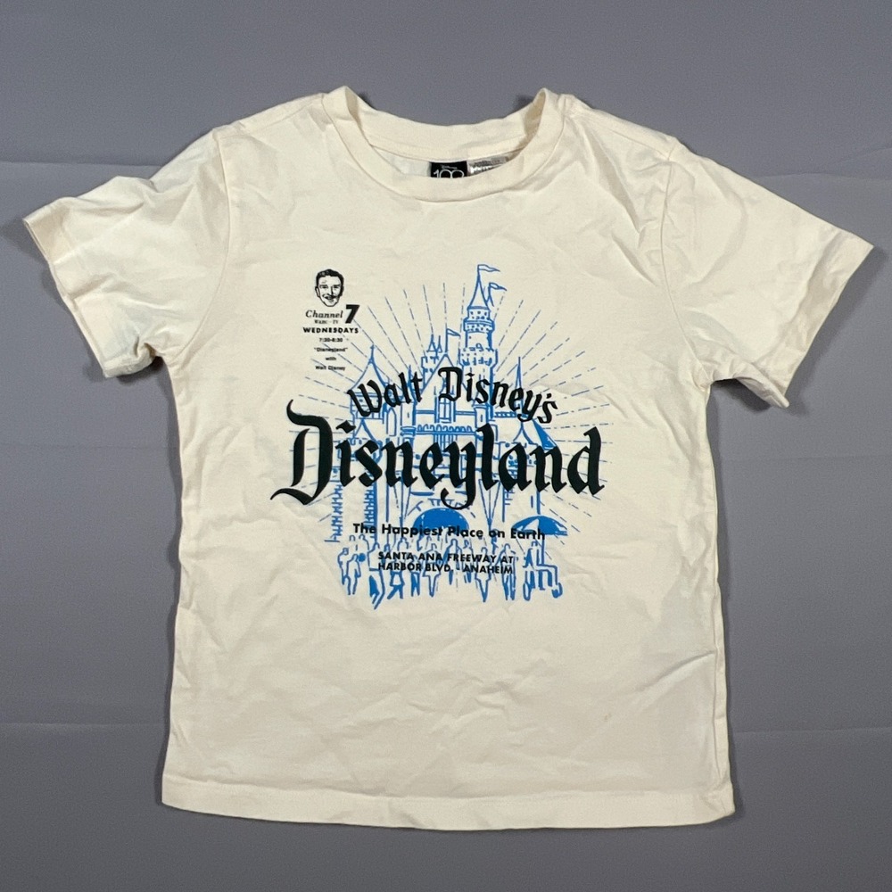 Disney 100 Eras Disneyland Castle Walt Kids Medium Beige Organic Cotton Graphic
